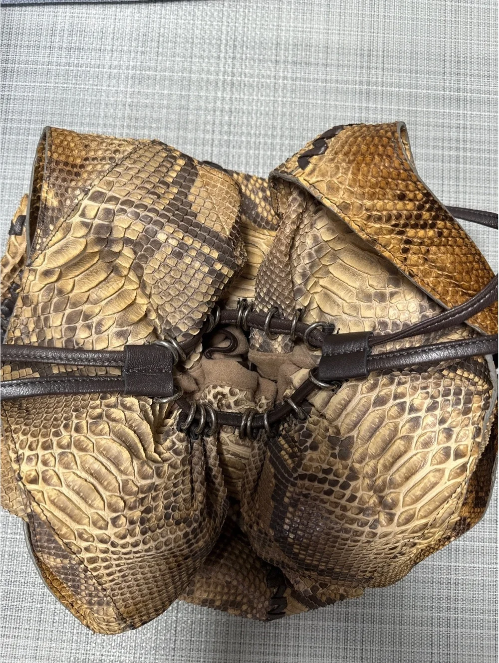 HILIPPA SWEET Python Snakeskin Leather Hobo Tote Bag Brown Tan